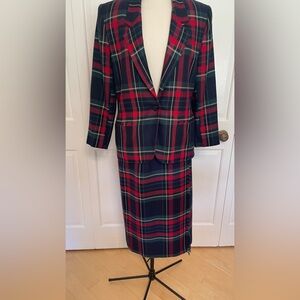 Vintage Two Piece Red Wool Plaid Skirt Blazer Suit Pine & Co. 6